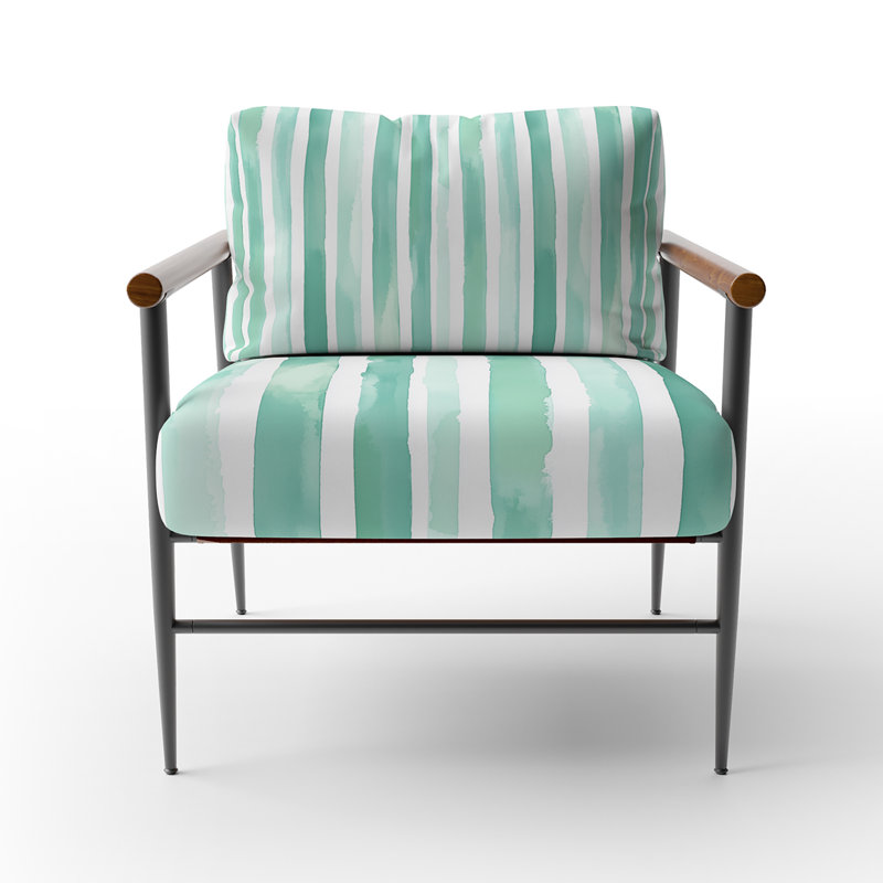 Chaise d'appoint rayée - Fauteuil vert menthe à rayures, Bras ronds bruns