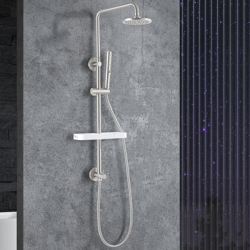 Système de douche à pluie exposée H 38 po 38 po avec douche à main (valve non incluse), Nickel brossé