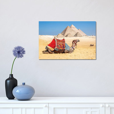Camel Resting By The Pyramids, Giza, Egypt by Richard Silver - Wrapped Canvas Print