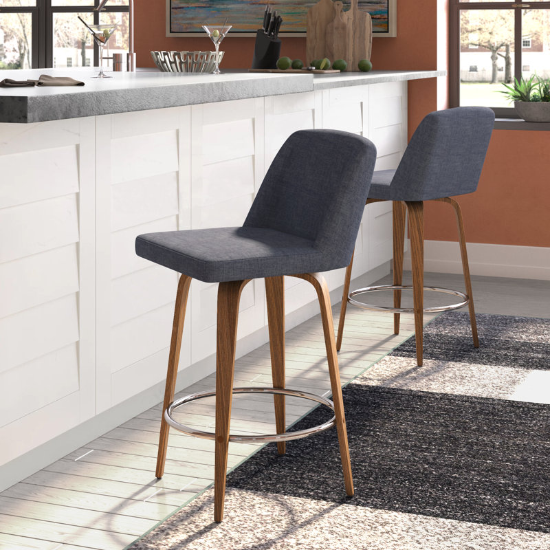 Lakyia Swivel Upholstered Counter Stool, Gray, Chrome