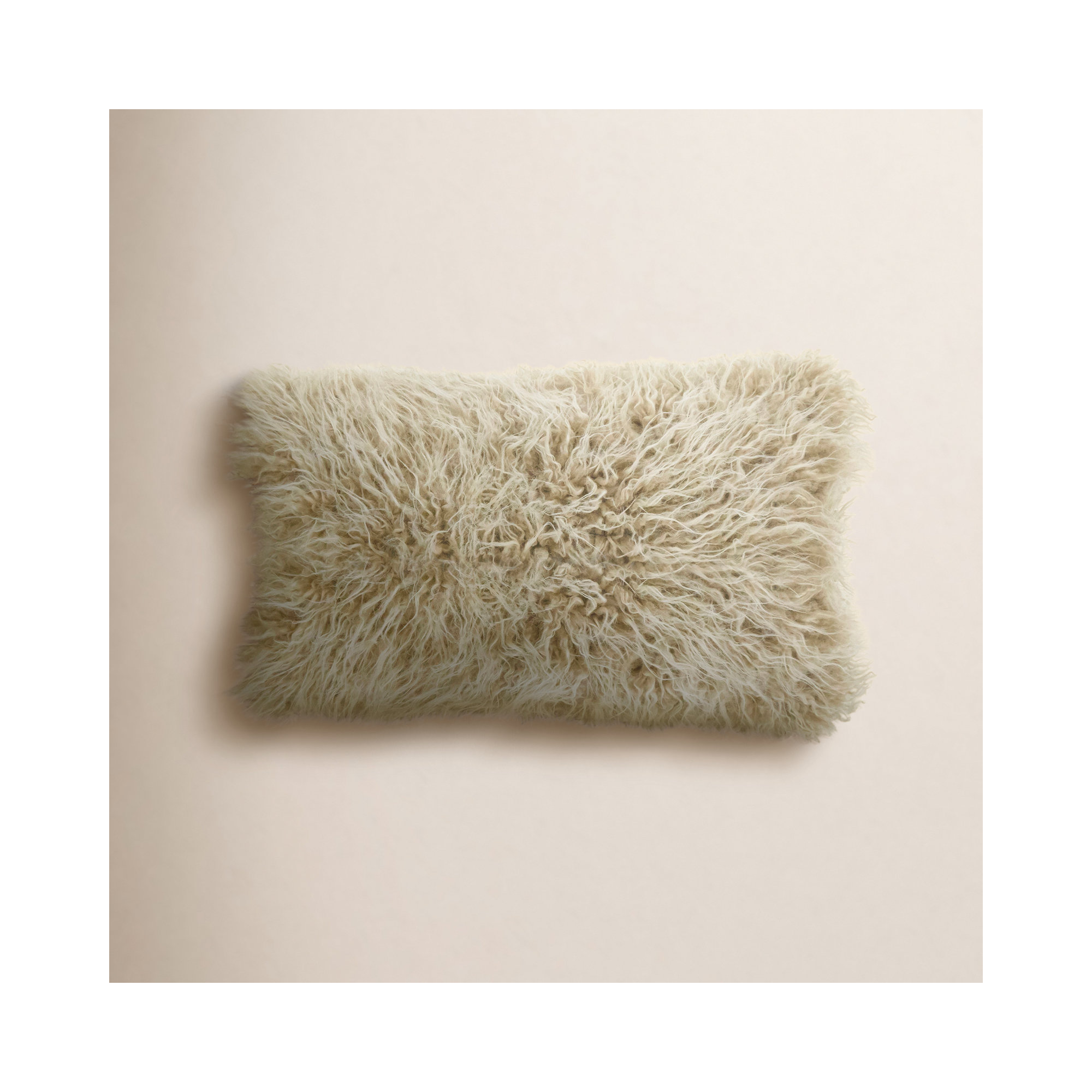 Faux Fur Lumbar Throw Pillow, 12"H x 20"W, Oatmeal