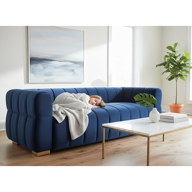 Velvet Sofa With Tufted Low Back Design, Sophisticated 3 Seater Couch For Living Rooms, 89 Inch Wide, Easy Assembly, Black