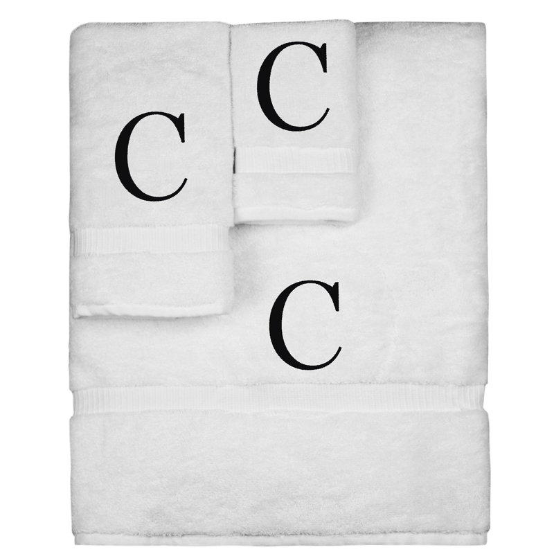 Ensemble de serviettes monogrammées - ensemble de 3 - lettre-bloc, C, Blanc / noir