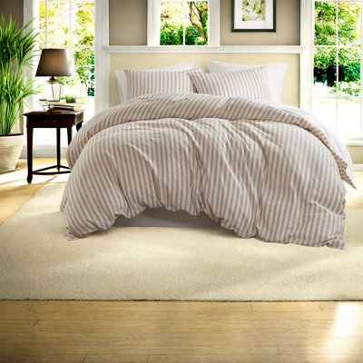 Ensemble de literie pour très grand lit en mélange de lin de qualité supérieure, ensemble de couette rayé terre cuite