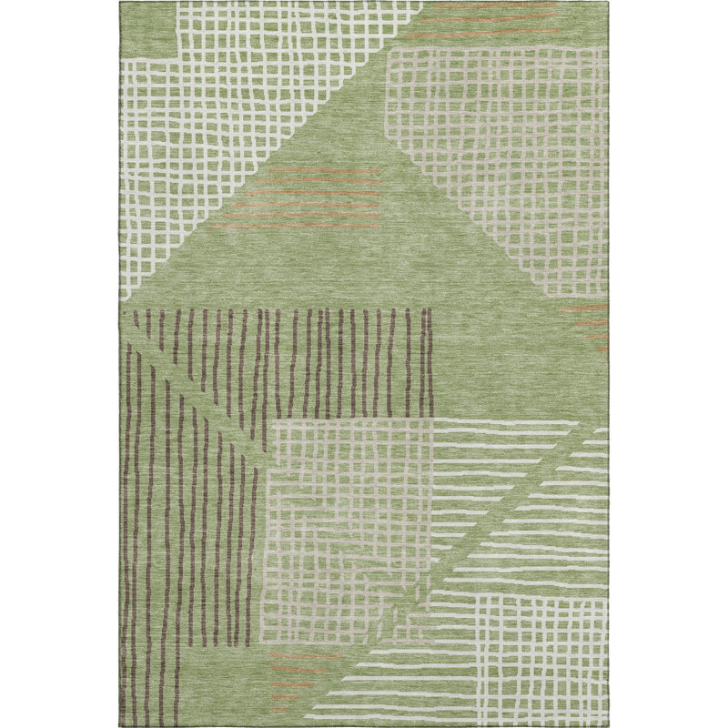 Premium Machine Washable Mayfield AMF2270 Striped Rug, Aloe, 2'6" x 3'10"