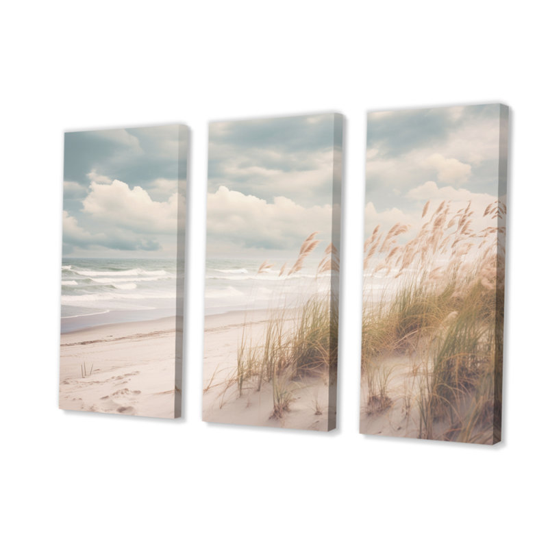 «Beach Grass Landscape IV» sur toile, reproduction de 3 pièces, H 32 po x l 48 po x P 1 po