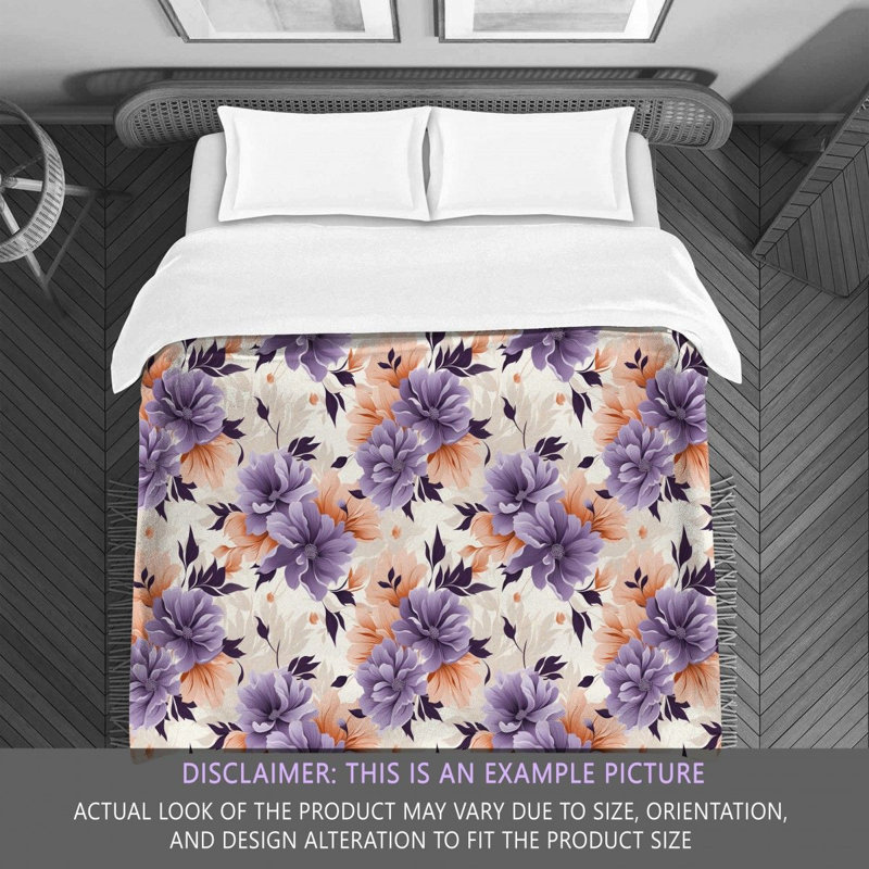 Polyester Floral Comforter, Twin Extra Long Comforter, Orange/Purple