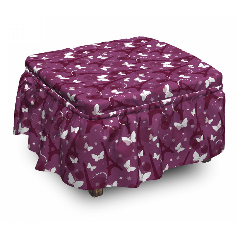 Ensemble de housse pour repose-pieds à coussin de boîte 2 pièces eiffel abstract papillons