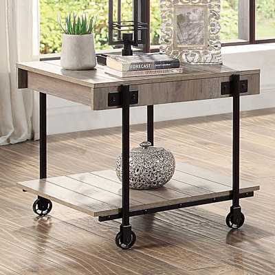 24" W Industrial End Table, Natural Tone