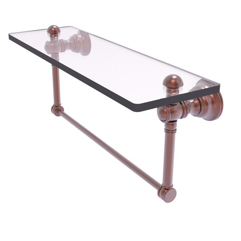 Freyja Glass Accent Shelf with Towel Bar, 5.54" H x 16" W x 7" D, Antique Copper
