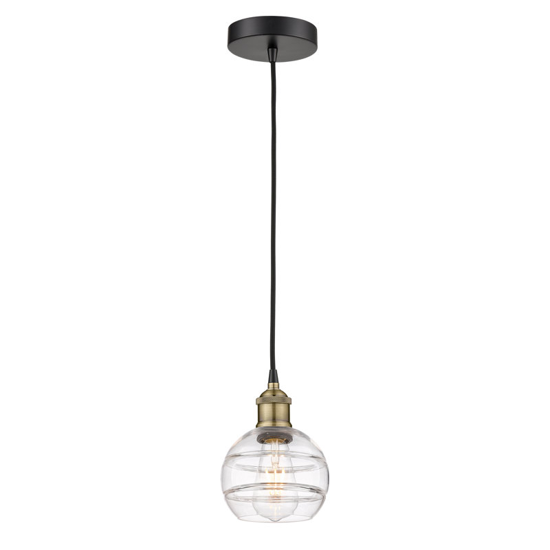 Luminaire suspendu 1 lumière Edison Bienes-616-G556, Laiton antique noir, Transparent, H 7,88 po x l 5,88 po x P 5,88 po