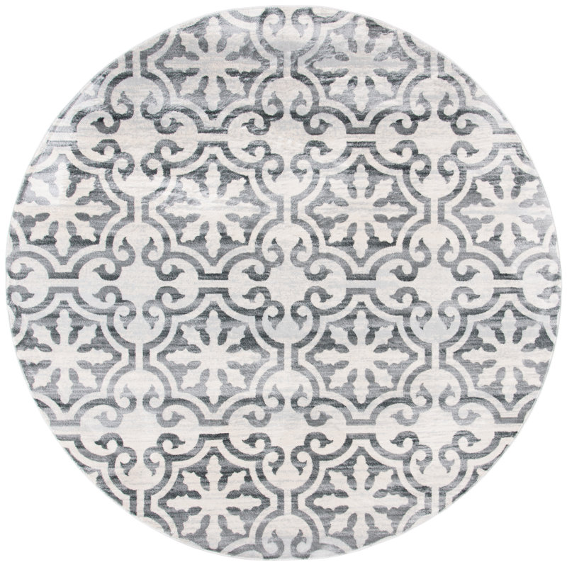 Tapis gris / ivoire Purnell Nine H cent Fifty Six, Rond 6 pi 7 po