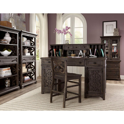 Bureau d'écriture avec chaise, support d'imprimante et bibliothèque