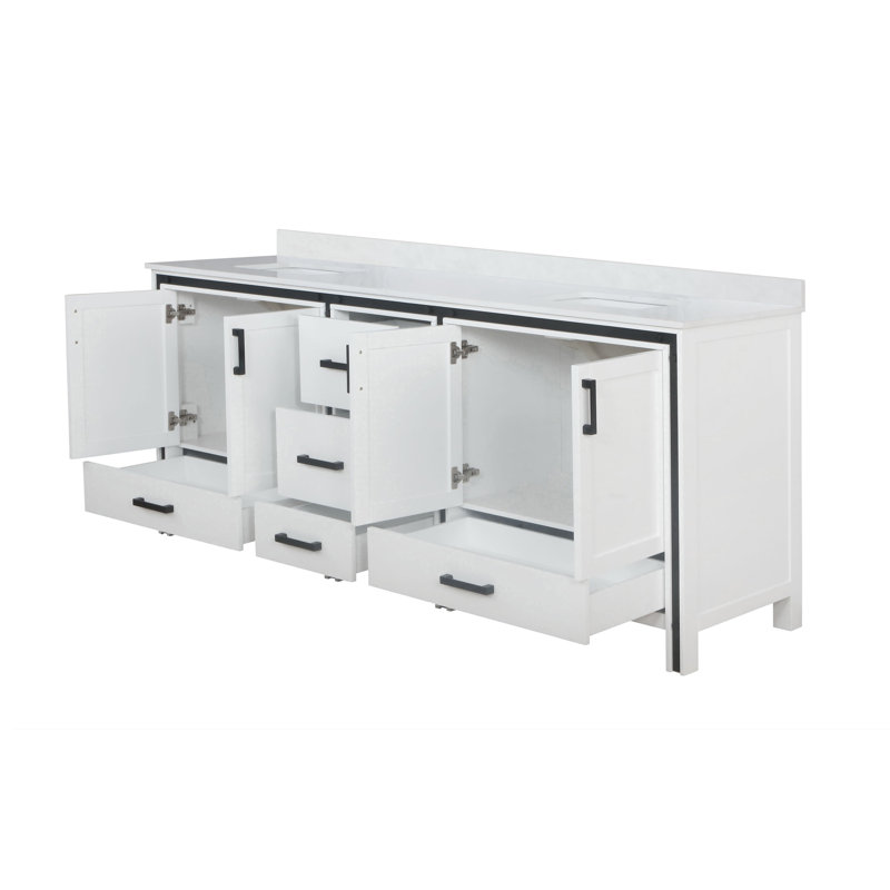 Meuble-lavabo double en marbre de culture l 84 po x P 22 po Ziva, Blanc, Marbre de culture blanc