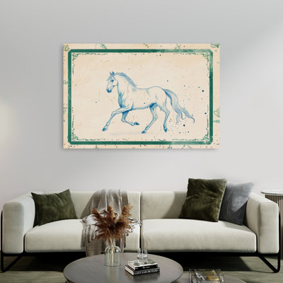 Elegant Blue Horse Sketch Classic Elegant Rustic Horse Wall Art Print by Mathieu - Wrapped Canvas Print