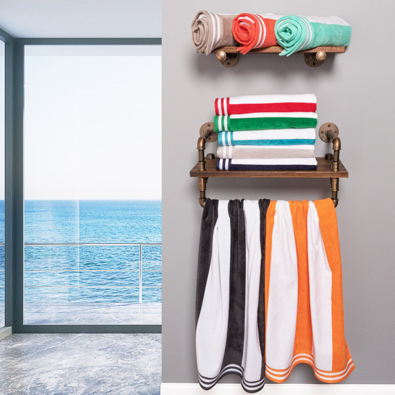 Turquoise and White Oversized Cotton Cabana Stripe Beach Towels