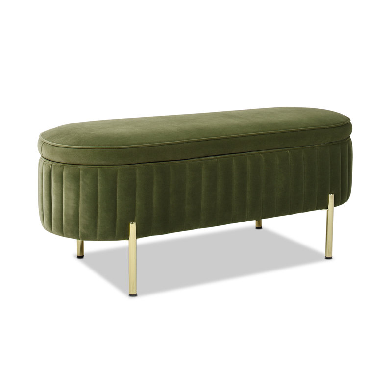 Banc de rangement rembourré Elko Natoma, Velours vert olive
