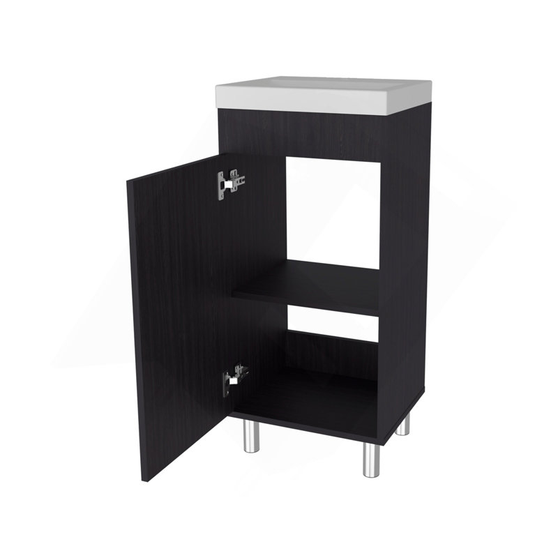 Meuble-lavabo avec 1 porte et 2 tablettes de rangement Wengue, Wengé