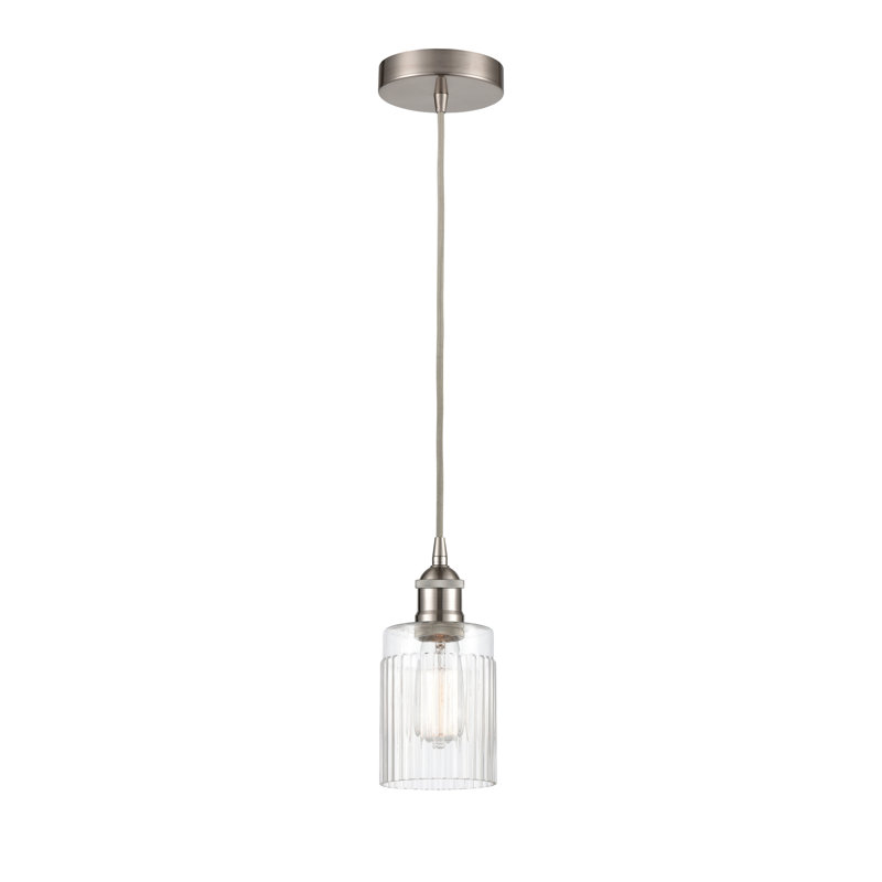 Luminaire suspendu cylindrique à 1 lumière Kamena, Transparent, Nickel satiné brossé