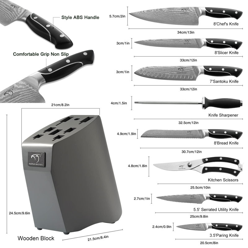 Nanfang Brothers Damascus Steel Knife Block Set