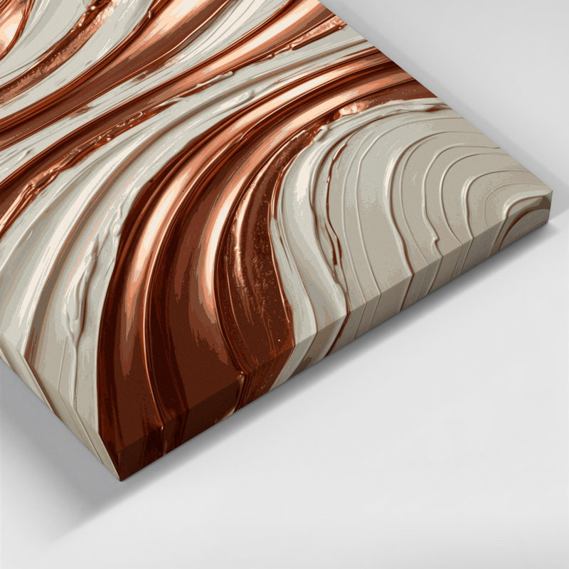Impression sur toile horizontale horizontale rayée cuivrée beige ivoire, H 32 po x l 32 po