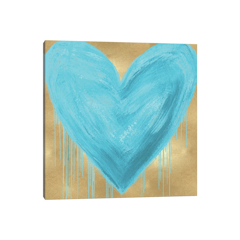 Big Hearted Aqua On Gold by Lindsay Rodgers - Wrapped Canvas Print, 66.04 cm H x 66.04 cm W x 3.175 cm D