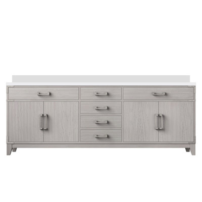 White Oak Double Bath Vanity 84 In. W X 22 In. D, With White Quartz Top
