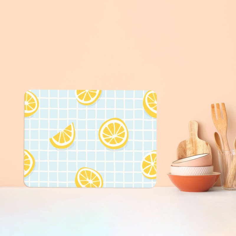 Planche à découper décorative en verre à motif de citron, idéale pour les décors de cuisine modernes, 11 po x 15 po