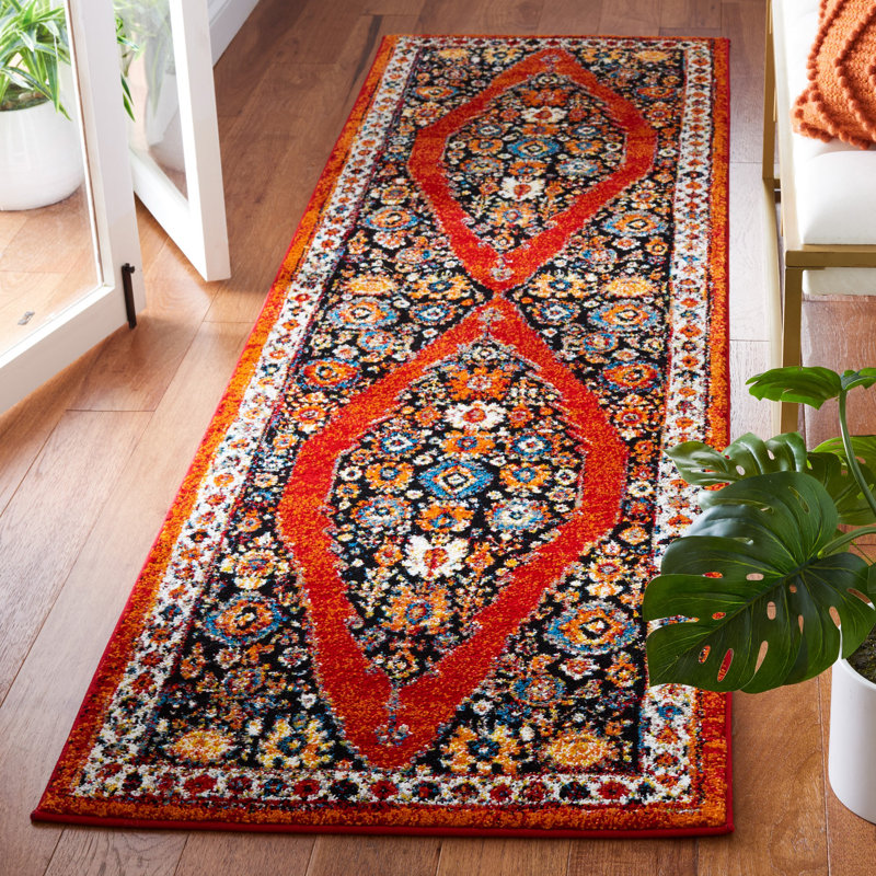 Vintage Hamadan 265 Area Rug In Red / Black, Runner 2'3" x 8'