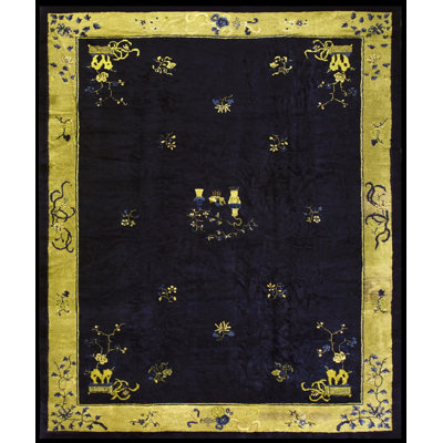 Antique Chinese Room Size Wool Blue Rug