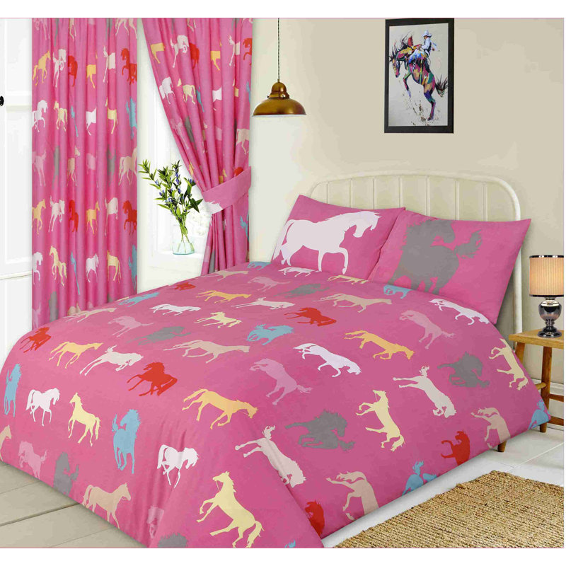 HORSES Devos Pencil Pleat Semi Sheer Curtains, Pink