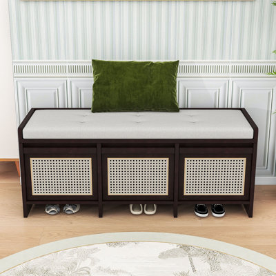 Banc de rangement pour hall d'entrée avec 3 tiroirs, rangement dissimulé et plateau rembourré capitonné