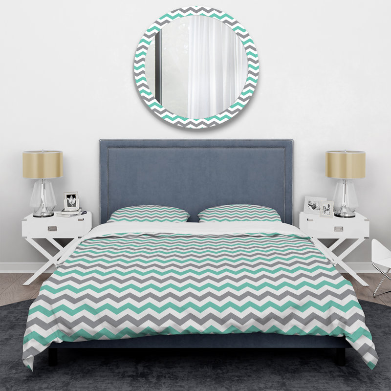 Chevron gris - ensemble de housse de couette abstrait - microfibre de polyester