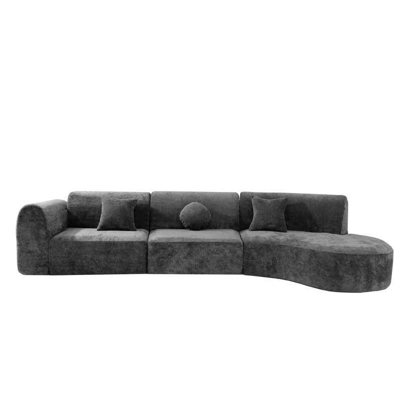 Boneless 140" Modern Curved Sectional Sofa With High-Density Fully Compressed Sponge And Chaise Lounge, 3-Piece Set, Fully Assembled Right Hand Facing, Perfect For Living Room, Lounge