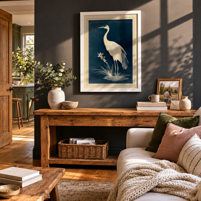 Crane Reflection Japandi Framed Art Print