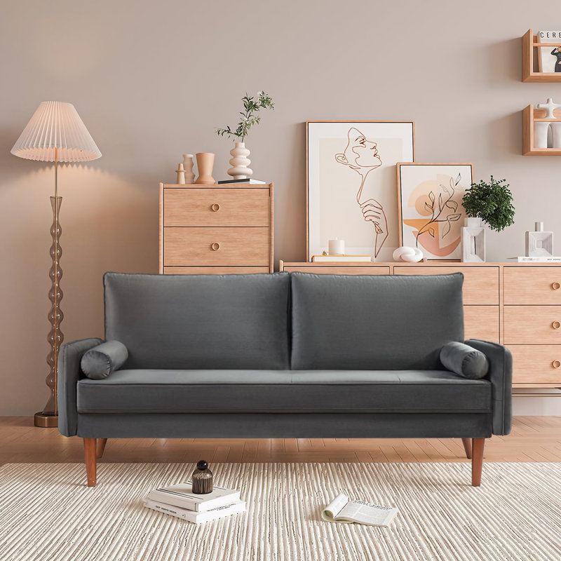 Canapé en velours Hefling 68,5 po, Velours gris foncé