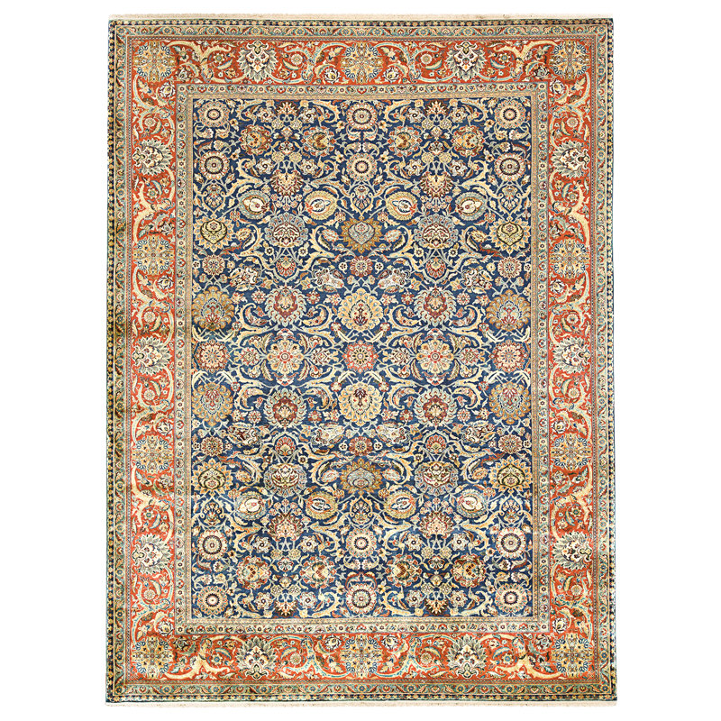 Hand Knotted Wool Area Rug in Blue And Red