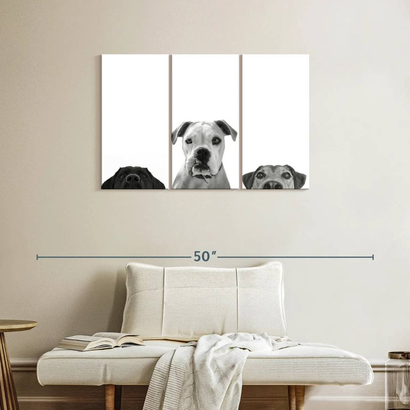«Curious Dogs», reproduction sur toile, H 24 po x l 38 po x P 1,25 po
