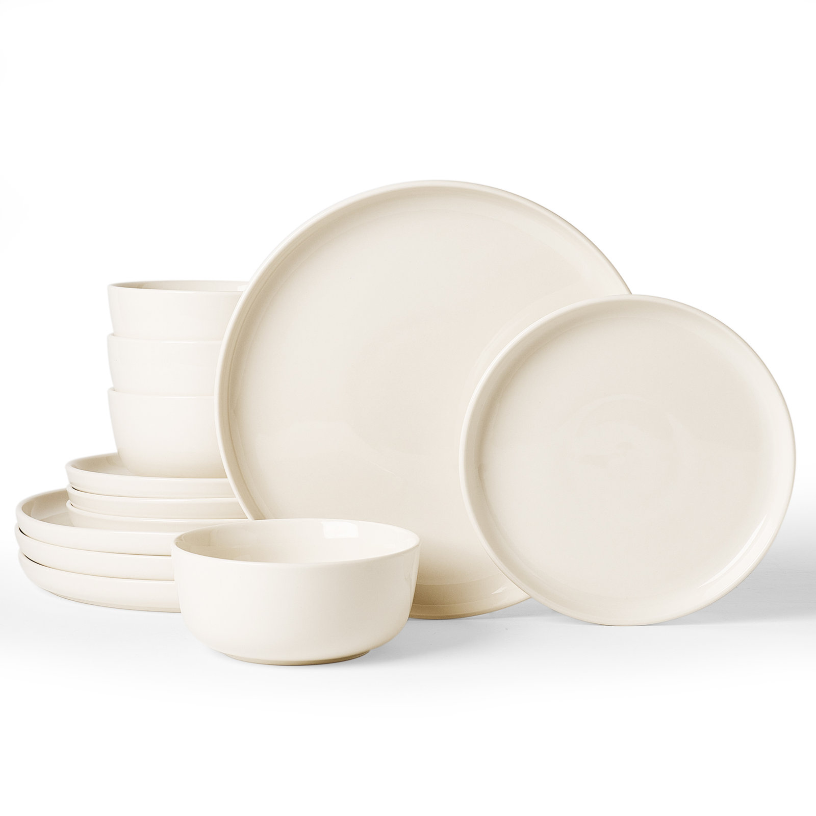 12-Piece Porcelain Dinnerware Set, Cream