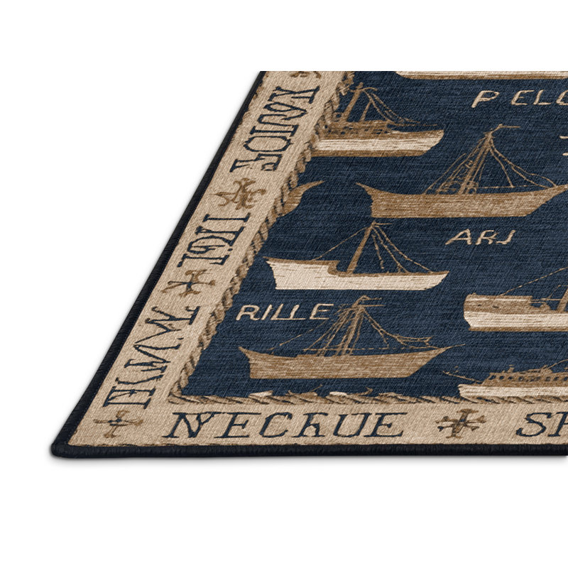 Washable Ship names Nautical Area Rug, Square 3'
