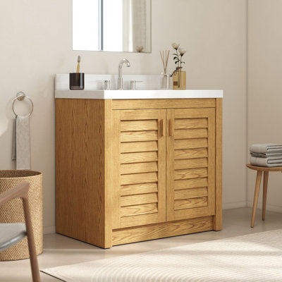 Meuble-lavabo autoportant en bois massif 36 po pour comptoir en pierre reconstituée
