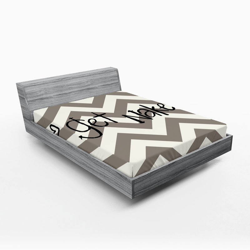Drap-housse orange Ambesonne, Drap-housse de taille double, Taupe / crème / chevron noir