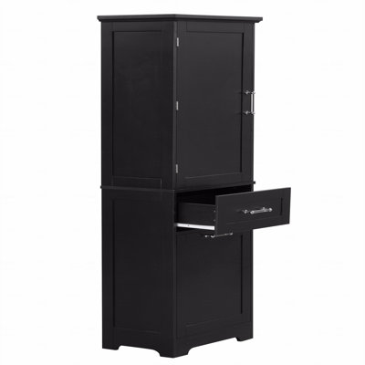 Tall Bathroom Storage Cabinet, Freestanding Storage Cabinet With Two Different Size Drawers And Adjustable Shelves, MDF Board With Painted Finish