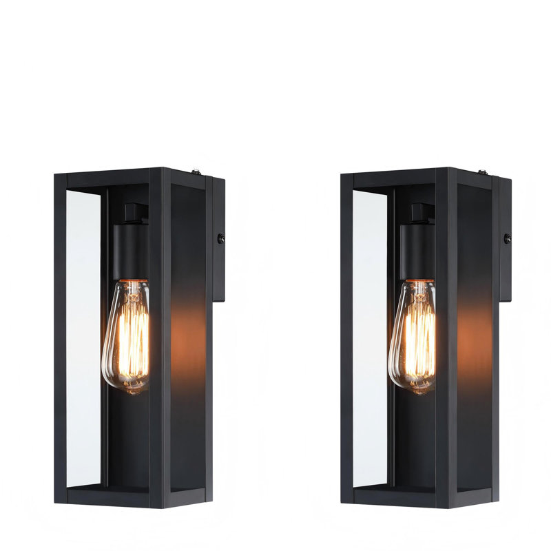 Avaldi 1-Light Matte Black Outdoor Wall Light with Dusk to Dawn, 13"H x 5"W x5"D