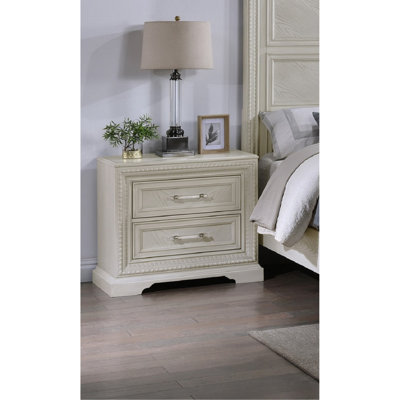 Table de chevet transitionnelle blanc crème avec tiroirs de rangement - Élément de chambre à coucher en bois robuste de 2 po
