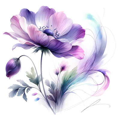 Art sur toile fantaisiste, anémone mauve