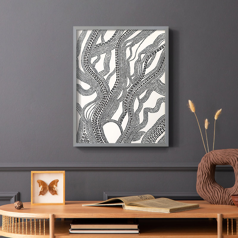«Dots and Dash I», reproduction encadrée - bois massif, Gris, H 10 po x l 8 po