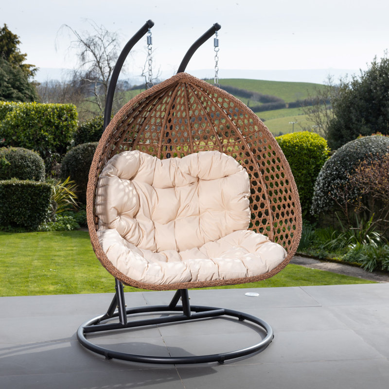 Panora 2 Person Porch Swing with Canopy, Brown, Cream