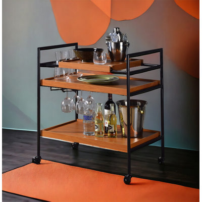 Oaken Honey Oak & Black Finish Serving Cart by 17 Stories