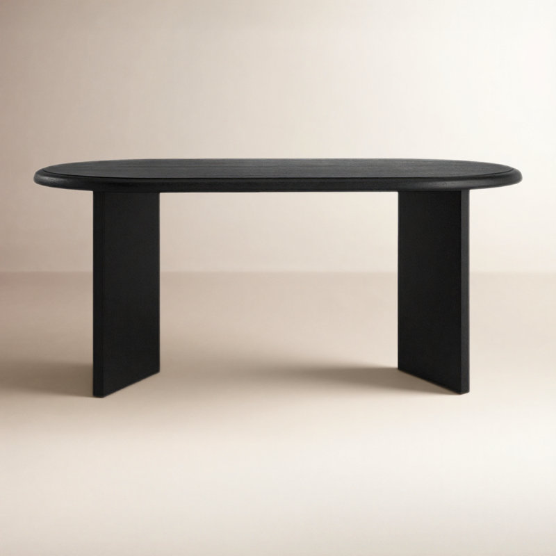 Brix Oval Solid Wood Base Dining Table, Matte Black